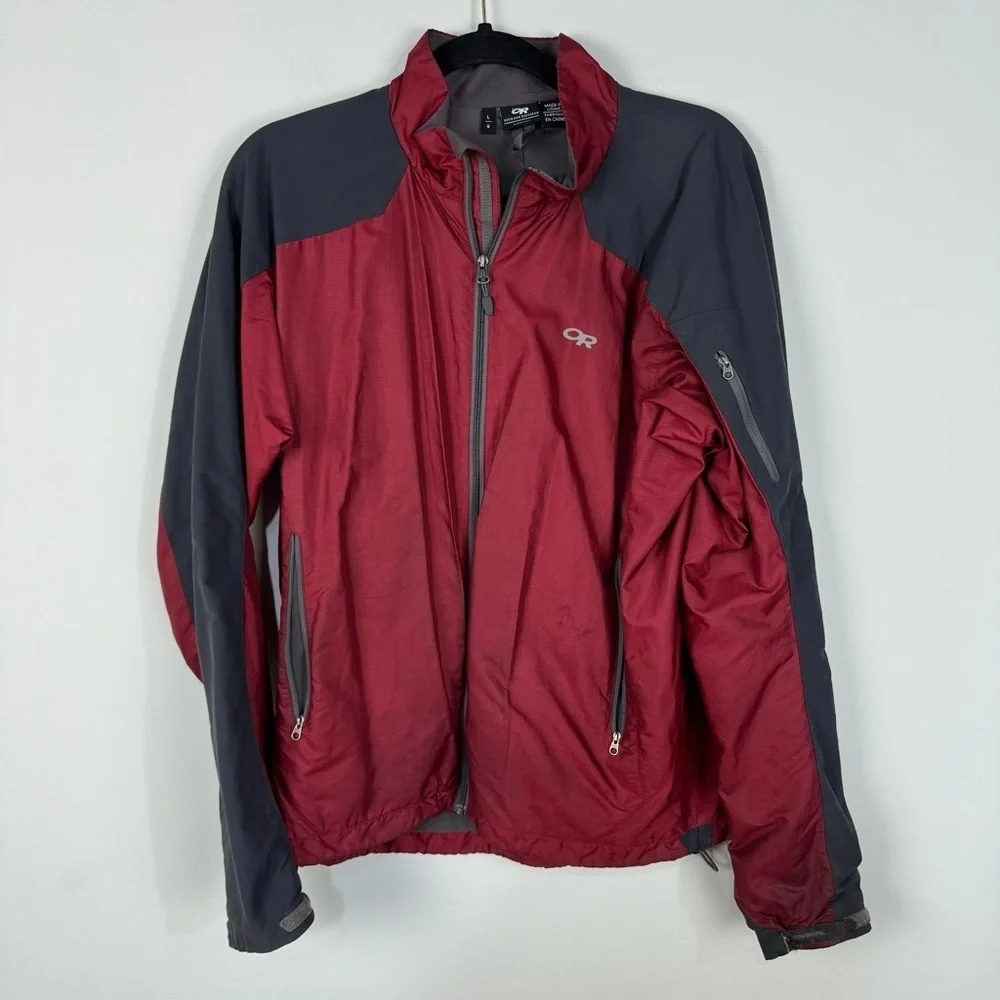 Outdoor Research Red & Grey Gray Full Zip Up Jacket Hiking Trail athletic